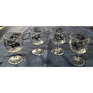 SET OF 4 Vintage 1930 Pierce Arrow Glass Goblets Antique Classic Car Barware 6”